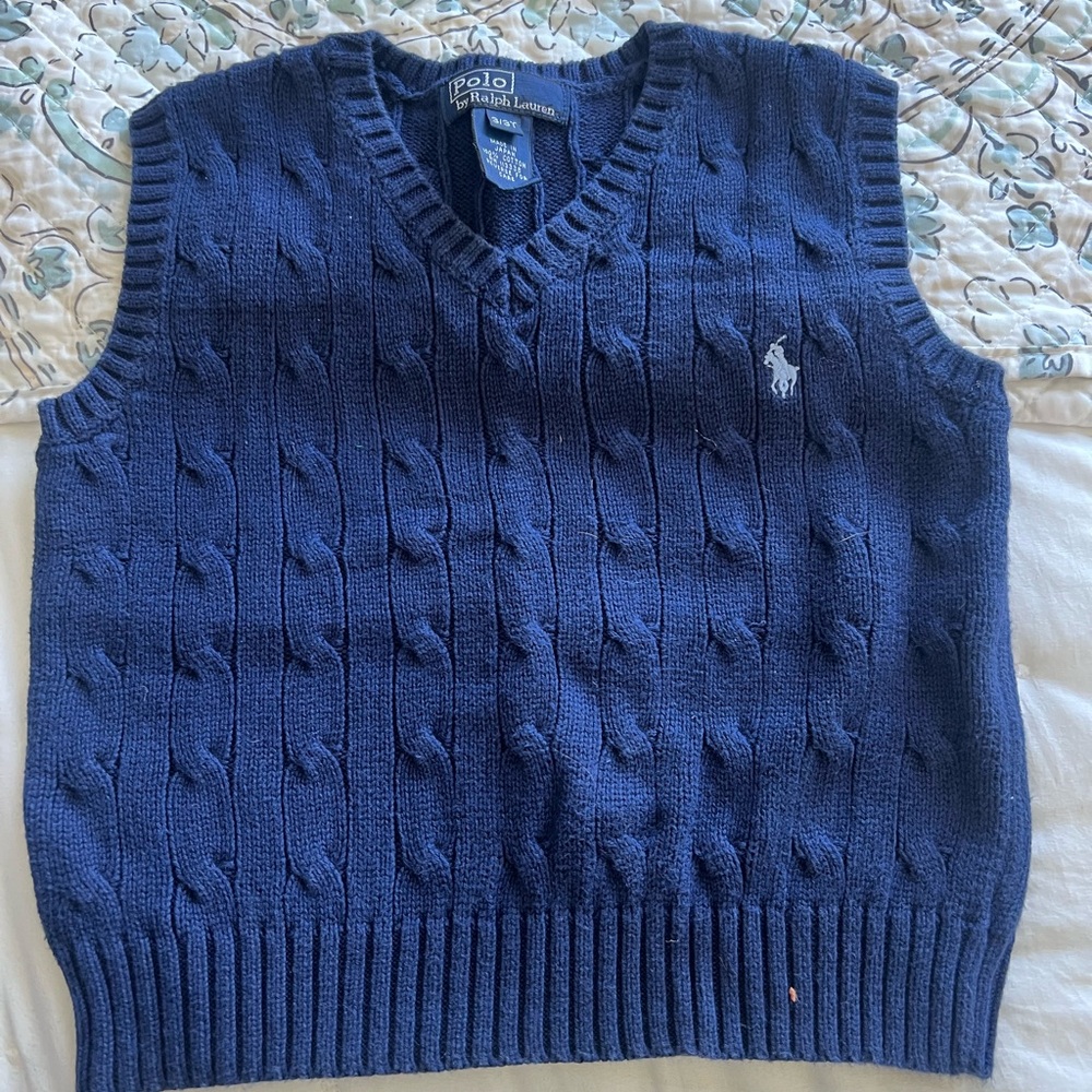 Ralph Lauren 3T Deep Blue Cotton Knit Sweater Vest